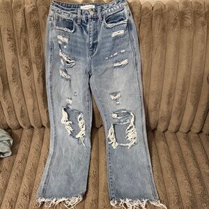 Flying Monkey Light Blue Distressed Flare Jeans